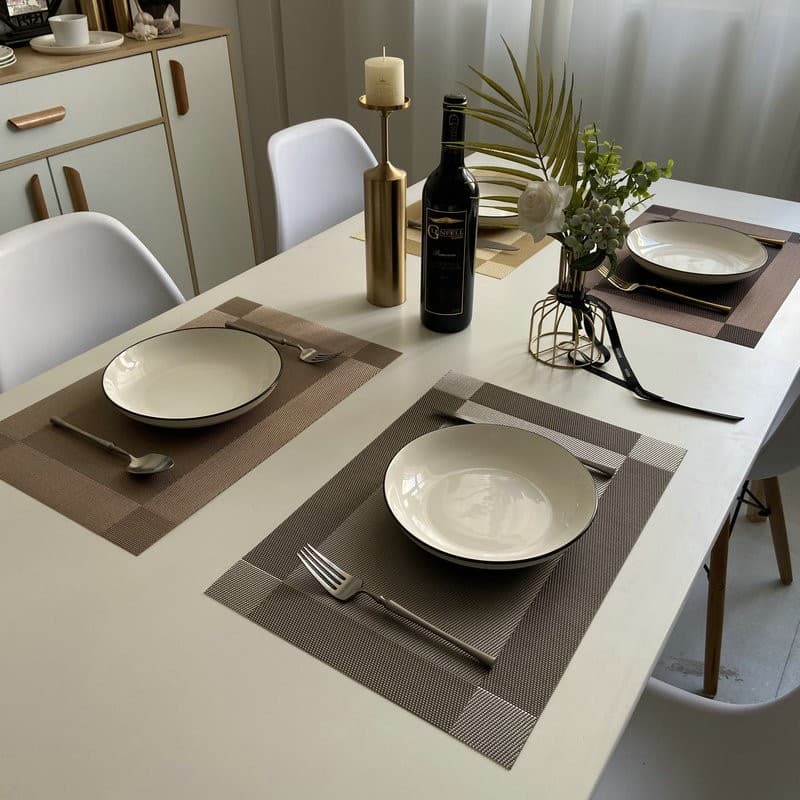 Cross-border PVC Western Dining Mat Hotel Teslin Heat Insulation Mat Single Frame Coaster Home Non-slip Double Frame Jacquard Woven Mat