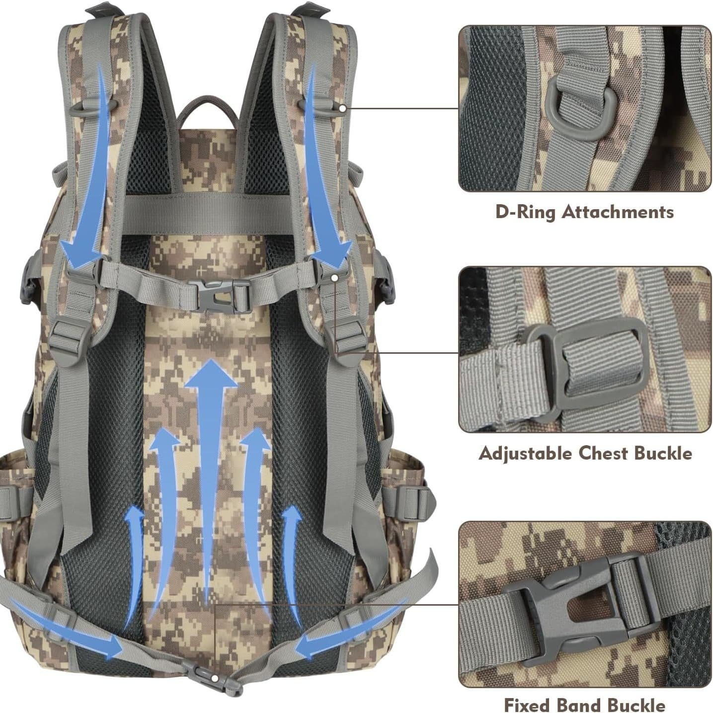 Amazon Outdoor Tactical Backpack for Camping Travel Night Survival, Camouflage Water-Resistant Sports Backpack