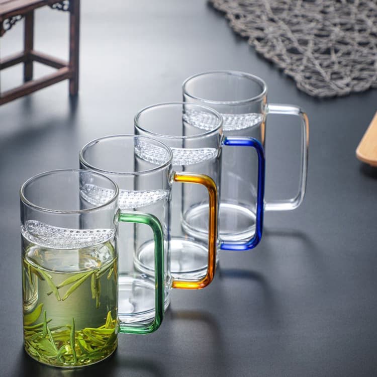 Thick Borosilicate Glass Tea Cup with Strainer, Moon-Shaped Handle, Office Tea Infuser, Household Use