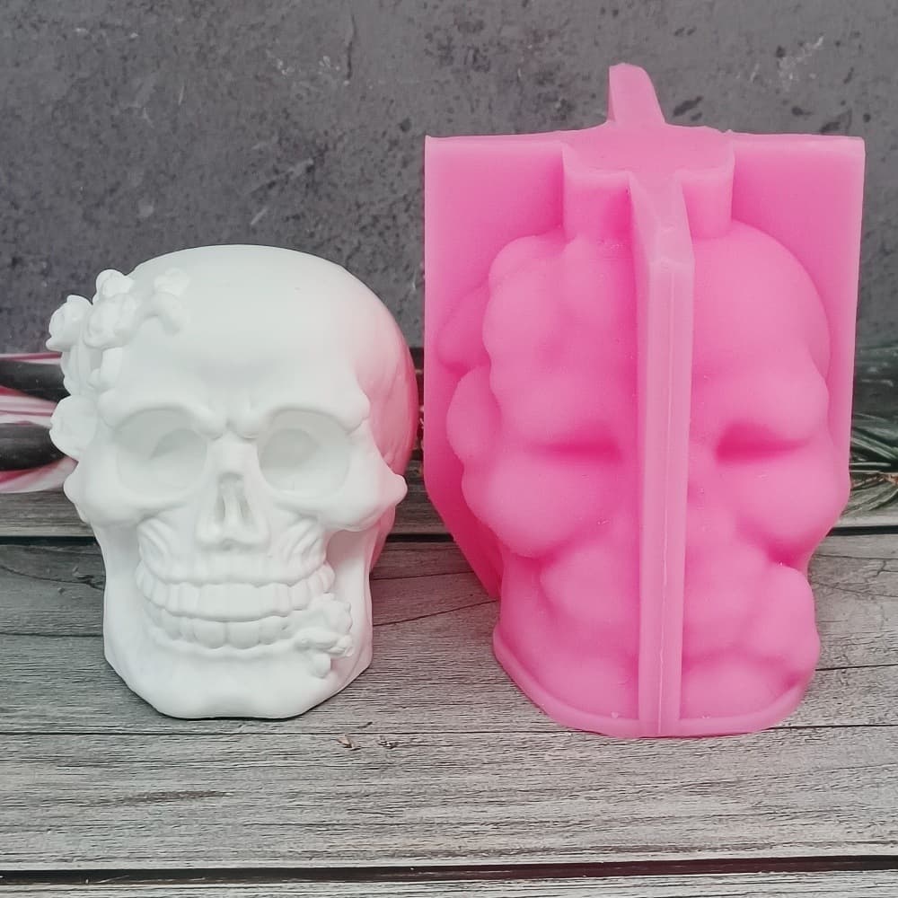 Flower skull ornament candle plaster DIY plaster ornament candle holder silicone mold W1257