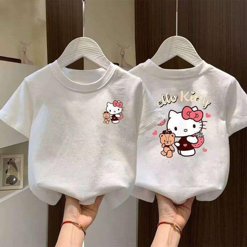 Hello Kitty Printed Children's Cartoon Cute Short Sleeve T-Shirt Boys Girls Round Neck Top Summer