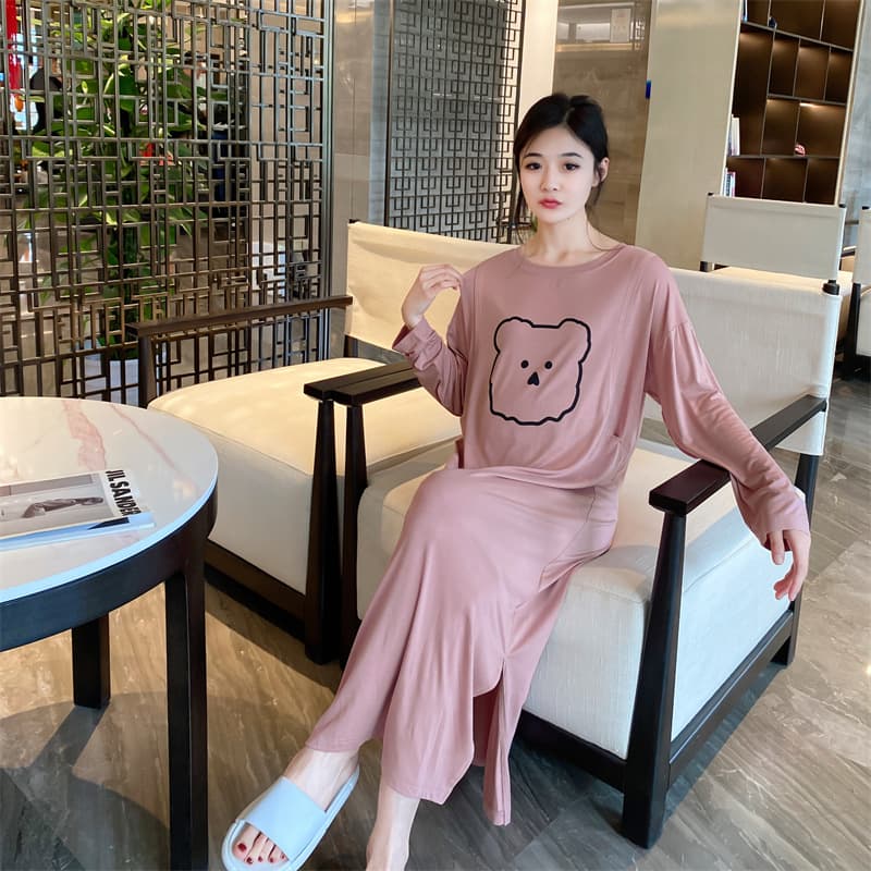 Nursing Nightgown Summer Modal Postpartum Maternity Wear Breastfeeding Pajamas Long Sleeve Maternity Dress Long Style