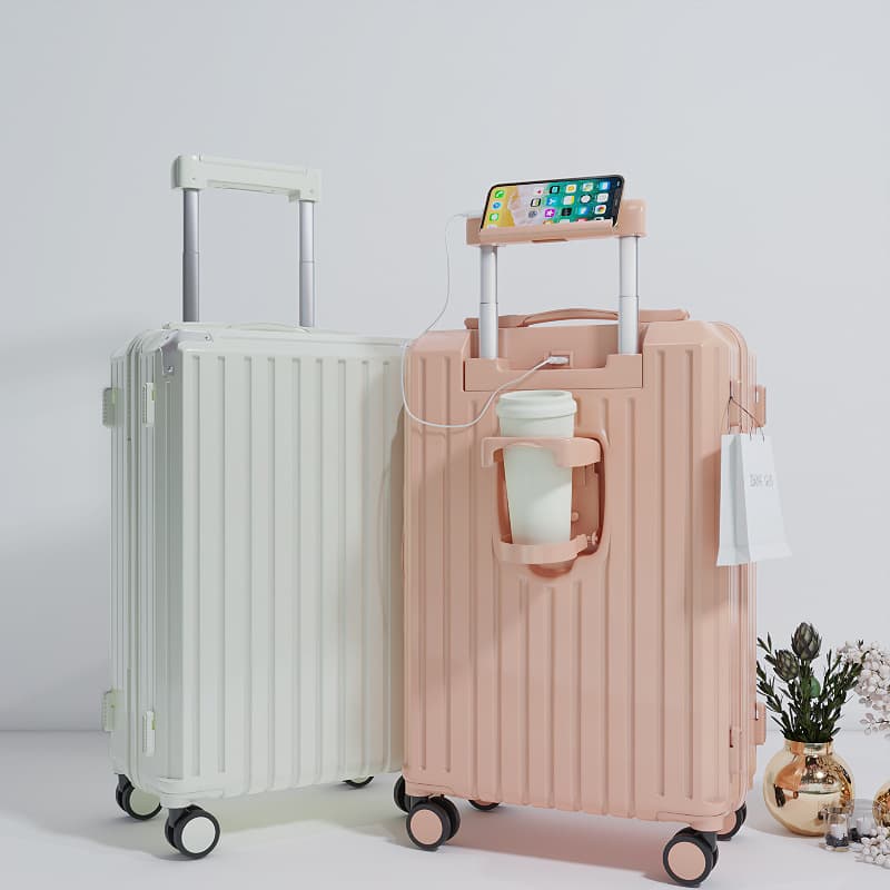 Korean Fashion Travel Suitcase for Women, Chargeable Large Capacity Luggage, Universal Wheel Trolley Case, 20-Inch Carry-On Suitcase