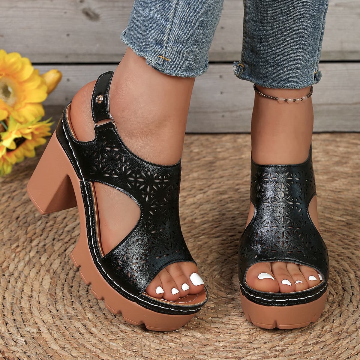 Women's Chunky Heel Platform Open-Toe Sandals Summer New High Heel Roman Shoes Export Large Size Comfortable In Stock