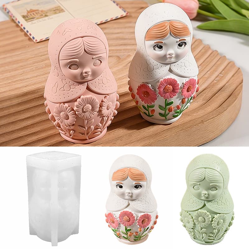 Russian matryoshka scented candle resin silicone mold glue diy girl doll ornaments plaster mold