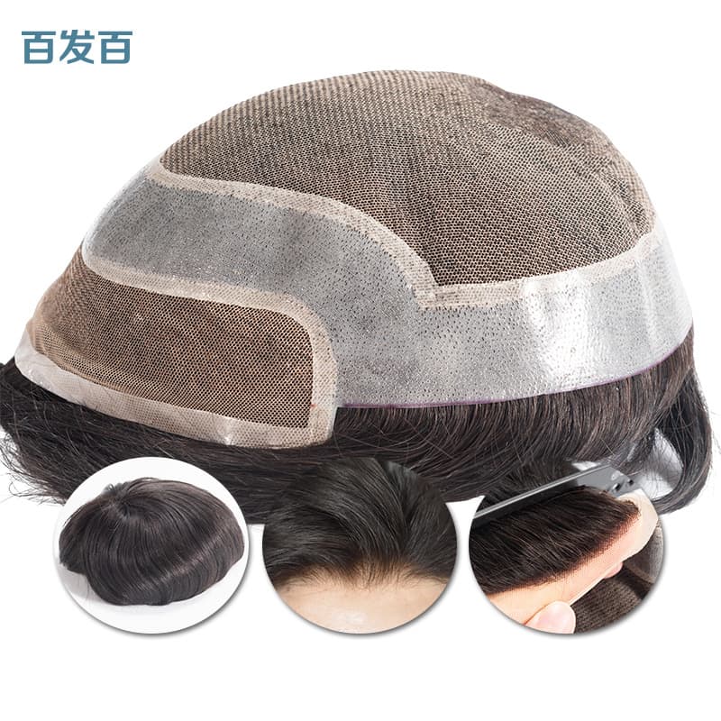 Men's Real Hair Toupee Natural Look Breathable Thin Top Hair Replacement for Baldness