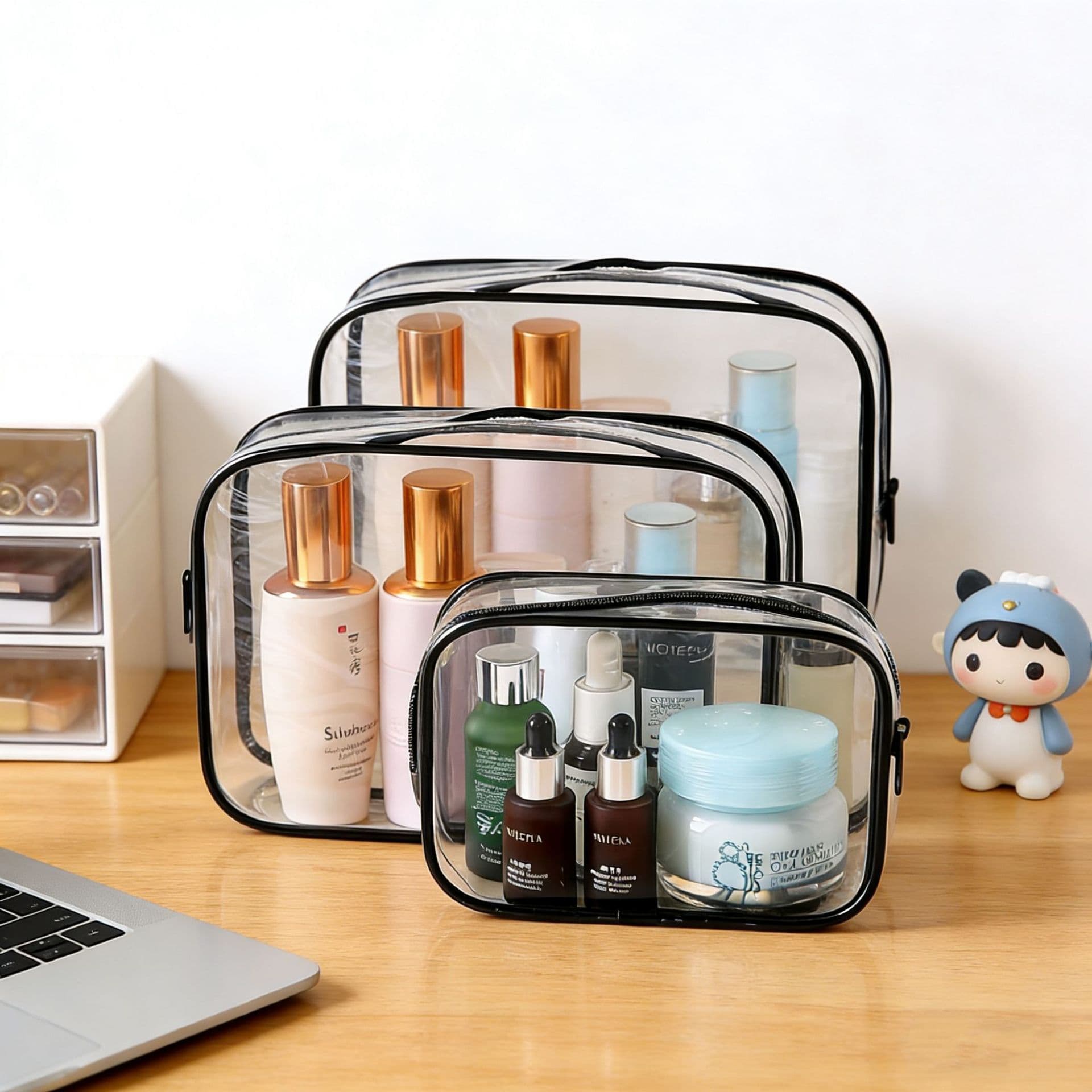 Travel Wet and Dry Separation Transparent Cosmetic Bag Makeup Organizer Toiletry Bag Portable Large Capacity Waterproof Storage Pouch