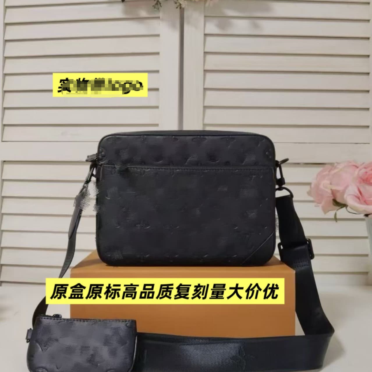 2025 new M LV men's messenger bag, genuine leather black warrior, three-in-one men's bag, box bag, chain bag, pillow bag
