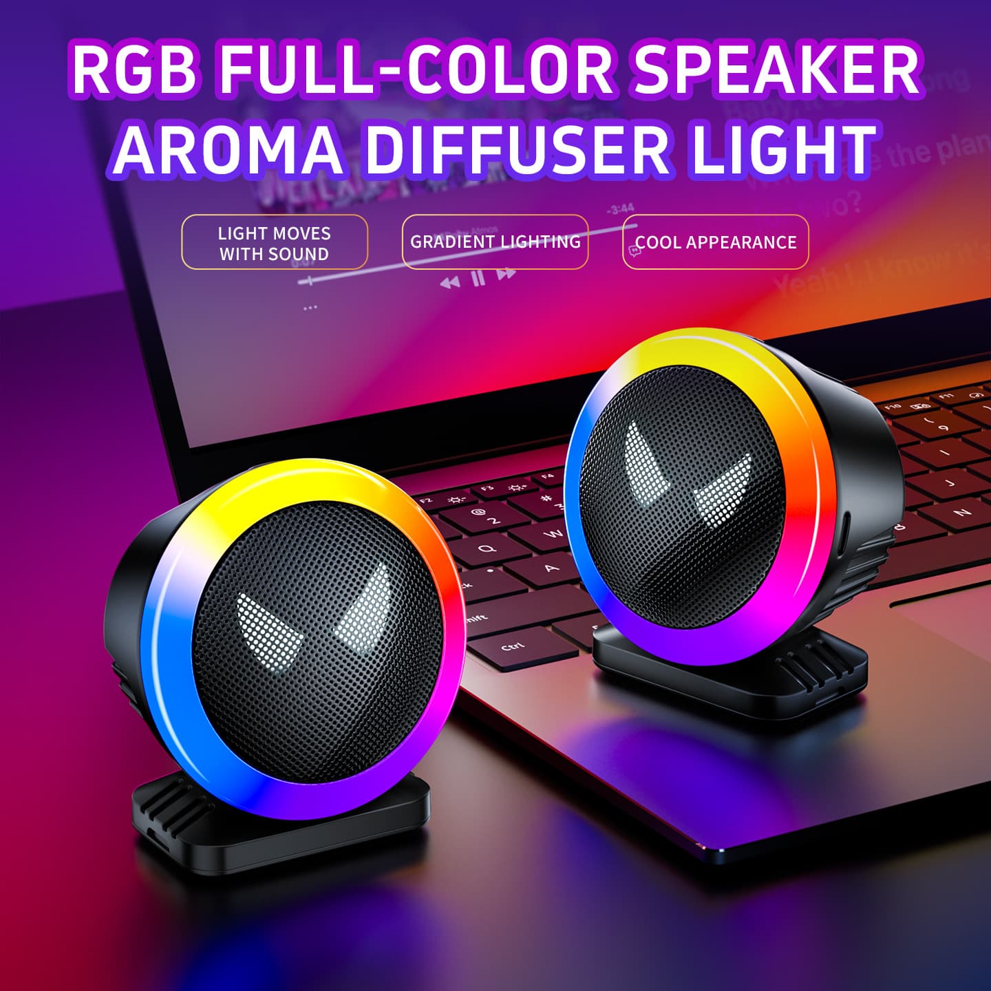 Cross-border RGB voice-controlled rhythm light, colorful music car diffuser ambient light, creative LED sound pickup light for computer desktop