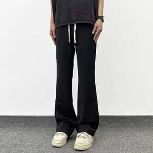 Black series American elastic waist jeans for men, summer 25 tall-enhancing long pants, straight-leg loose micro