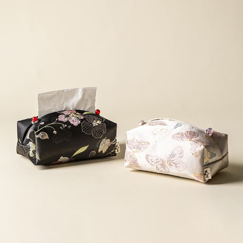 Jacquard dark pattern fabric tissue box black velvet flower living room office household paper bag coffee table tissue box butterfly dance