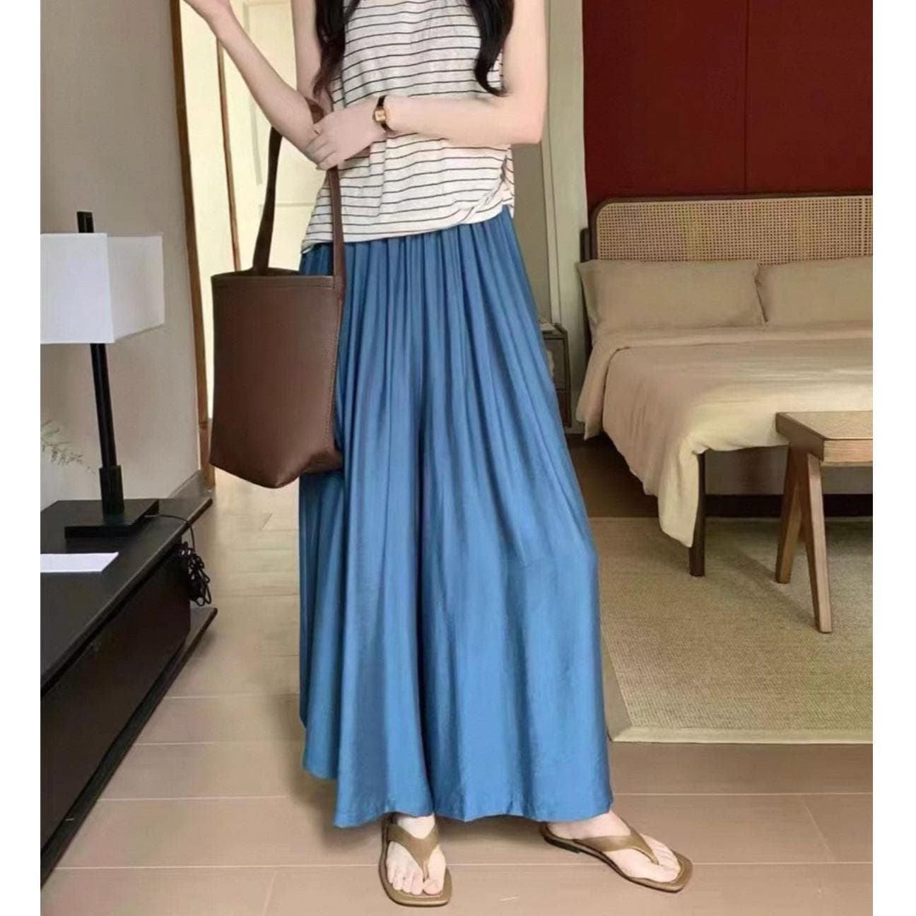 Clearance~ Cotton Linen Wide-Leg Skirt Pants for Women Summer 2026 New Style Lazy Fit Loose High-Waist Slimming Straight Casual Pants