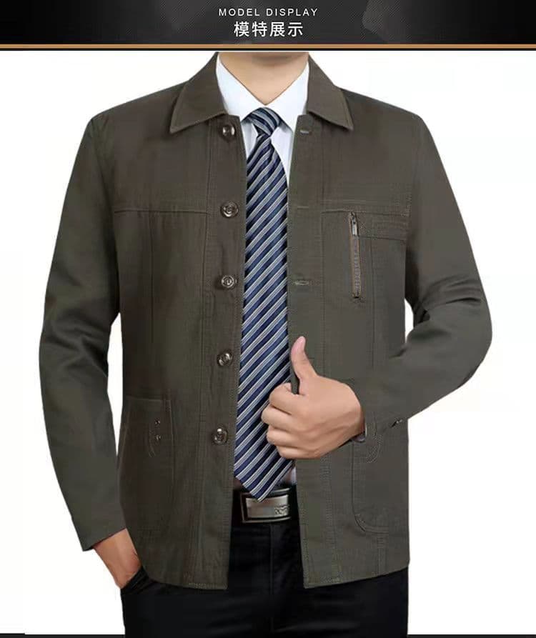 2026 Spring/Autumn Middle-aged and Elderly Cotton Jacket Casual Men's Jacket Long Sleeve Loose Fit Turn-down Collar