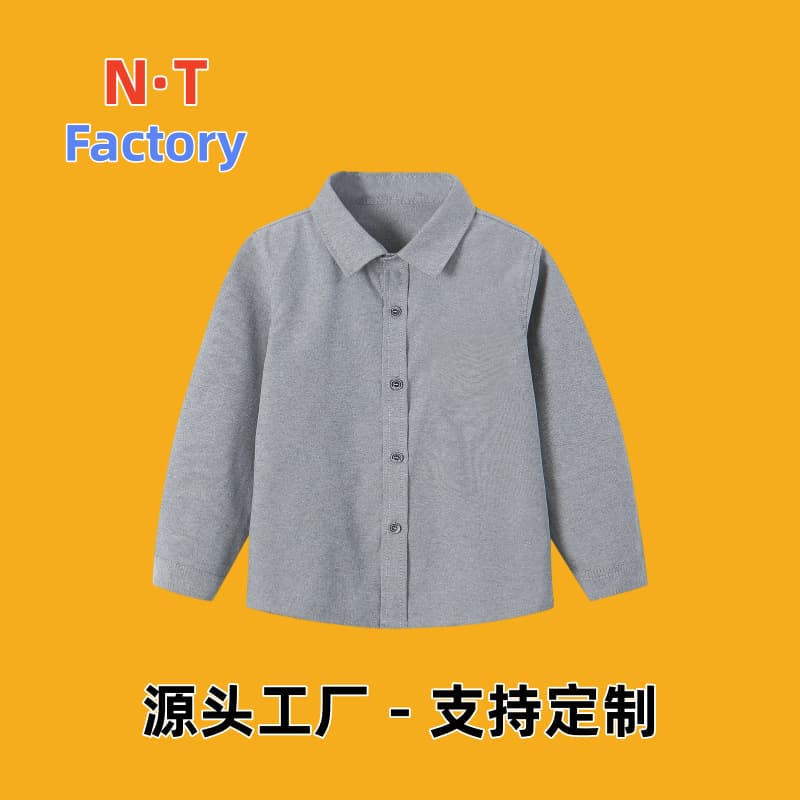 Children's White Shirt, Gray Boys' White Long-Sleeve Shirt for Spring/Autumn, Girls' White Inner Top, Student Uniform for Performance