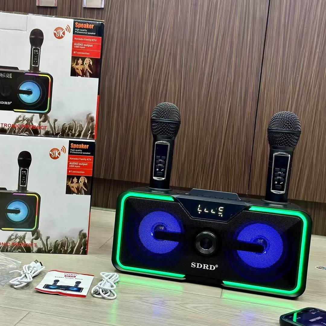 SDRD215 Bluetooth Speaker Wireless Microphone Color Light Portable Home Phone K Song Machine Karaoke Dual Microphones