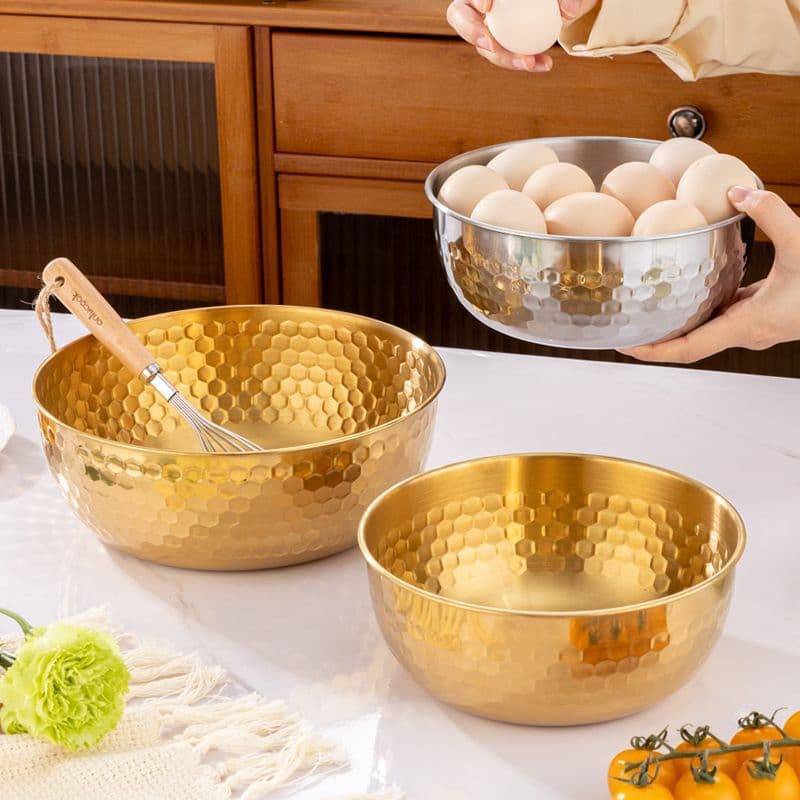 Korean stainless steel salad bowl, instant noodle bowl, hammered cold noodle bowl, large soup bowl, baking mixing basin, cooking basin, egg beating basin
