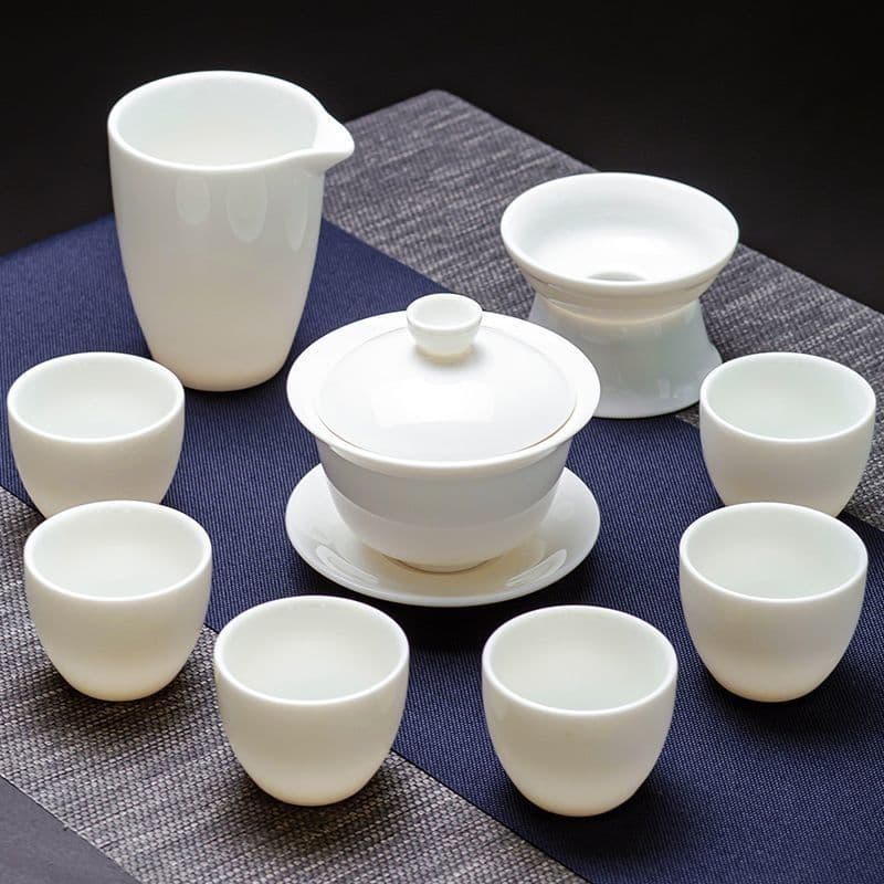 Blanc de Chine White Porcelain Gongfu Tea Set for Home and Office, Teapot, Lid Bowl, and Cups, Luxury Gift Wholesale