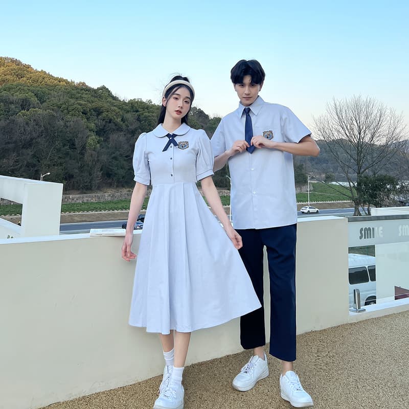New Summer Campus Style Couple Outfit, One Top One Skirt, Waist-Cinching Slimming School Sports Day Class Shirt Set