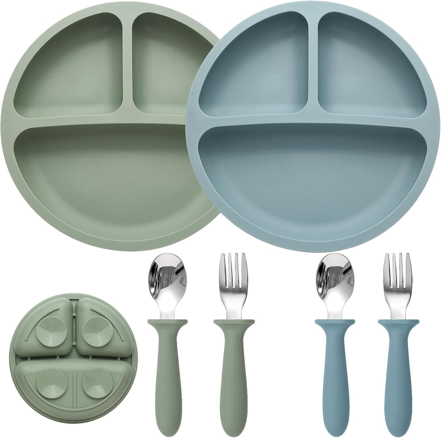 Cross-border hot selling silicone partitioned suction cup plate baby food tableware set stainless steel spoon manufacturer wholesale