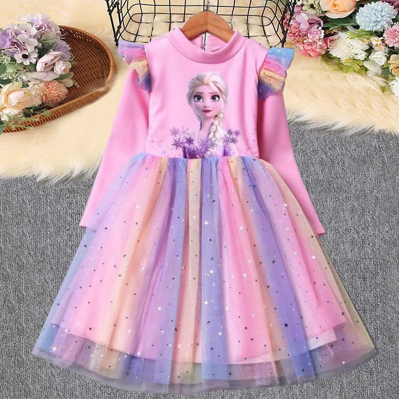 Frozen Elsa Princess Dress for Girls Long Sleeve Dress Autumn Children's Elsa Gown Winter Kids Clothing