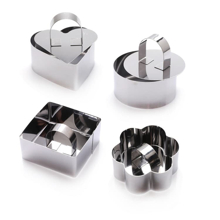 Stainless Steel Pudding Ring with Pusher Plate, Round Heart Mousse Ring, Small Cake Mold, Cake Ring, Vegetable Cutter, Cookie Mold