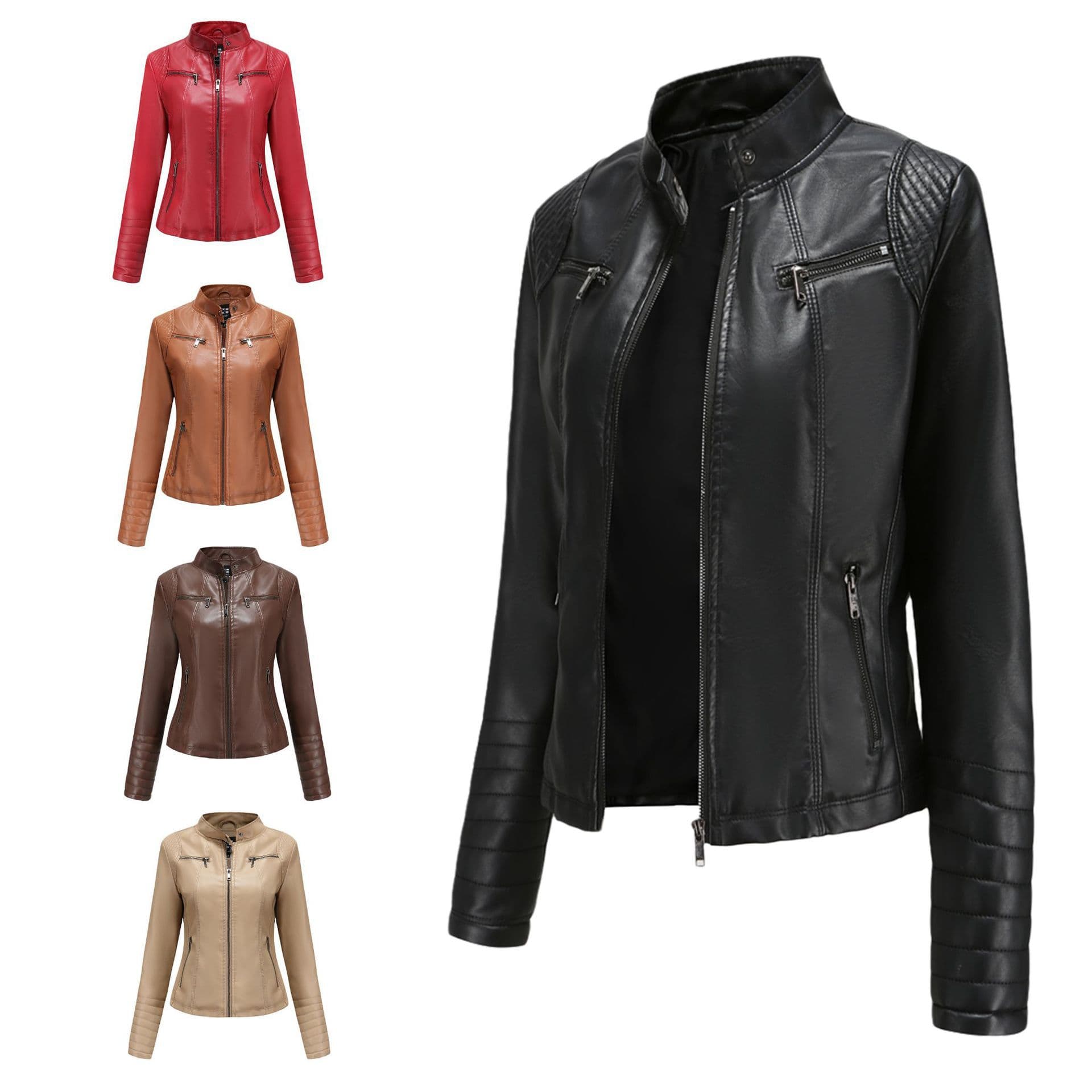 New 2020 Women's Leather Jacket European and American Style Spring Autumn Thin Motorcycle Jacket European Size Short Fashion Women's Jacket