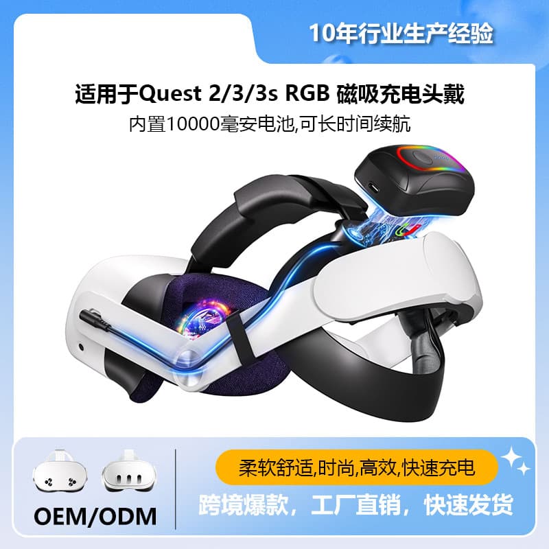 Meta Quest 3 Quest 3S Head Strap with Magnetic Charging 10000mAh Elite Head Strap VR Accessory