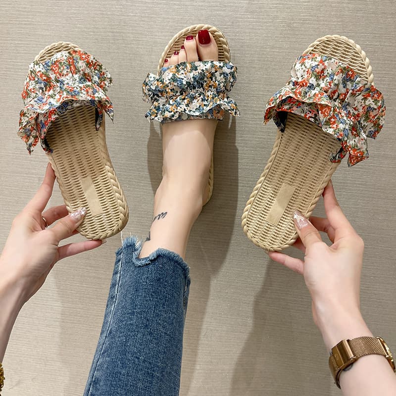 2021 New Summer Fashion Women's Slippers Anti-slip Net Sole Flat Heel Sandals Trendy Outerwear Beach Shoes For Women