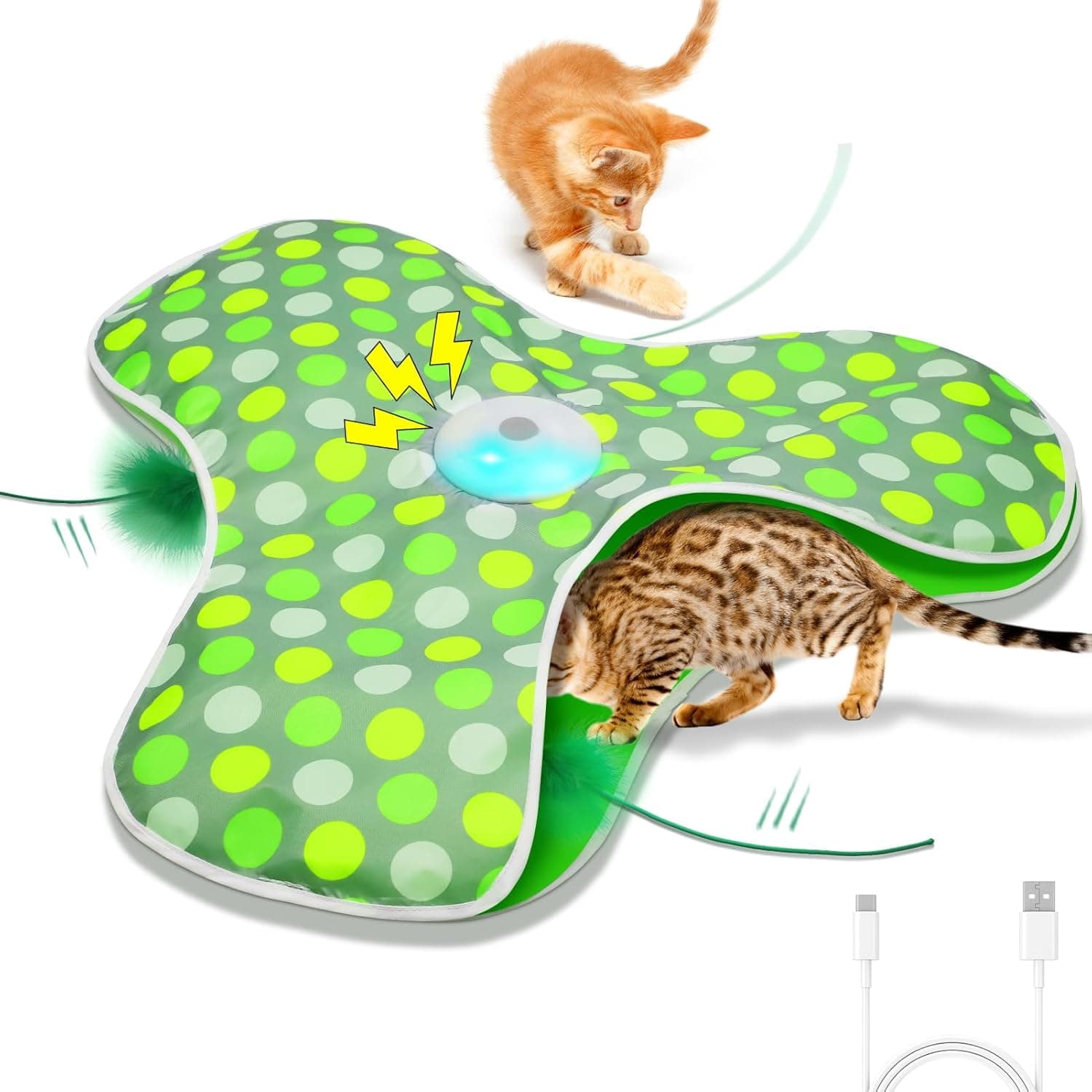 Rechargeable Interactive Cat Toy with Hidden Feathers Touch Sensor Smart Cat Hunting Cover Electric Boredom Relief