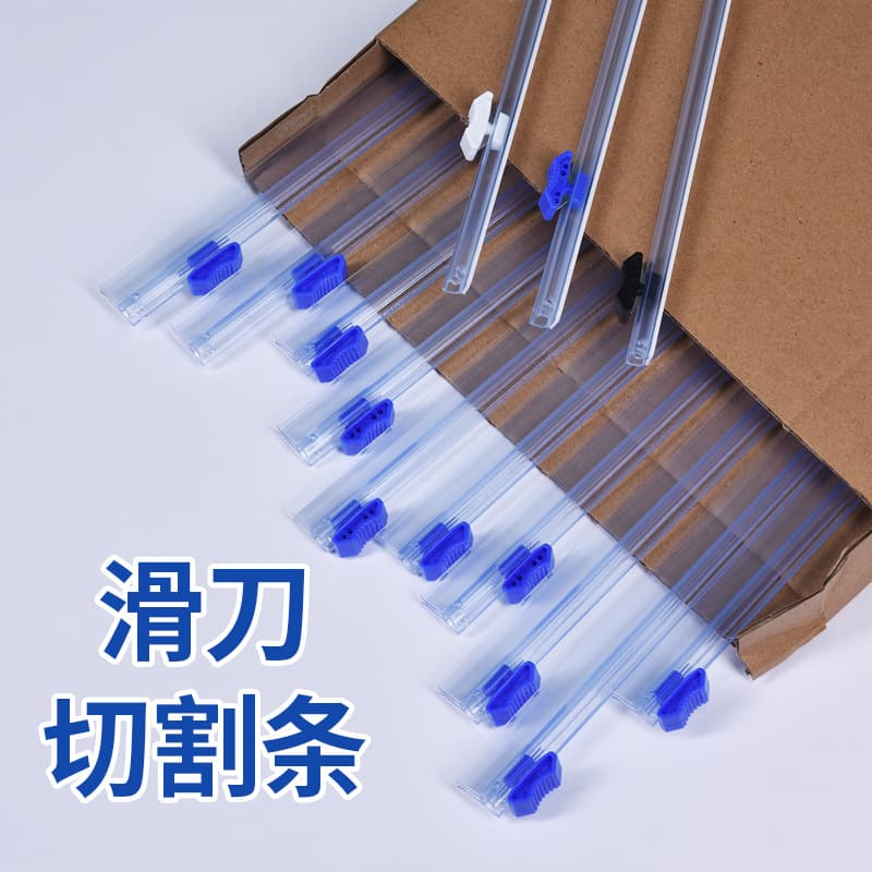 Adhesive Plastic Sliding Cutter, New Style Plastic Wrap Cutter with Safety Saw Blade, Slide Knife Cutting Box