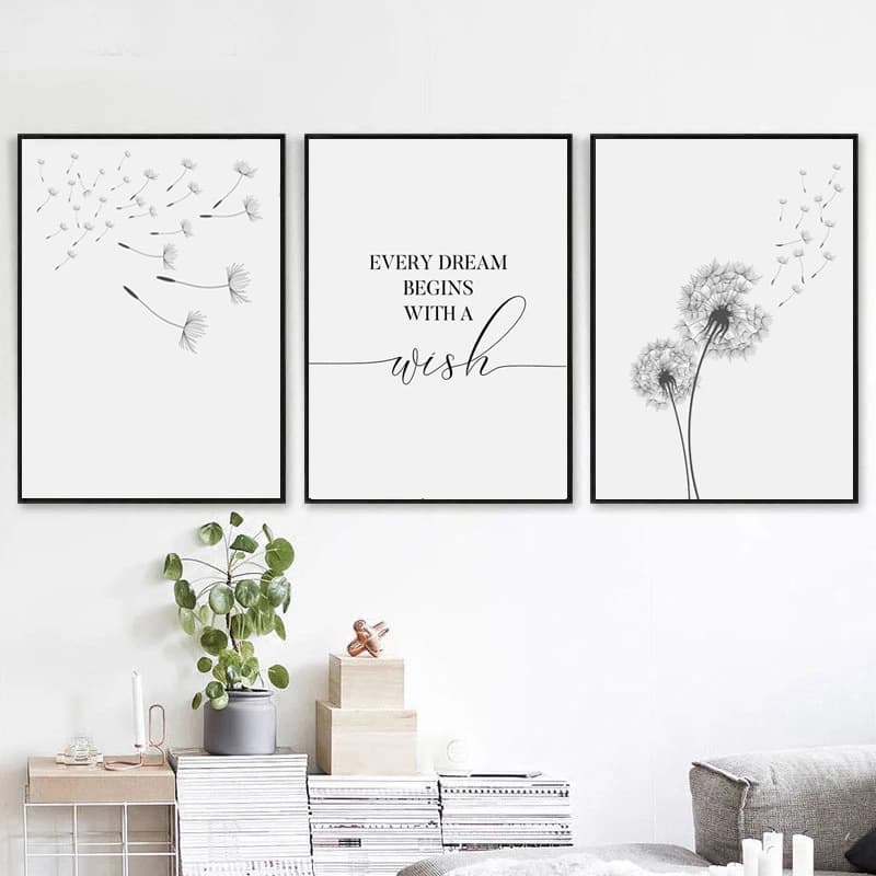 Wish Dandelion Canvas Art for Living Room, Bedroom, Kindergarten, Nordic Style Minimalist Decorative Poster Print
