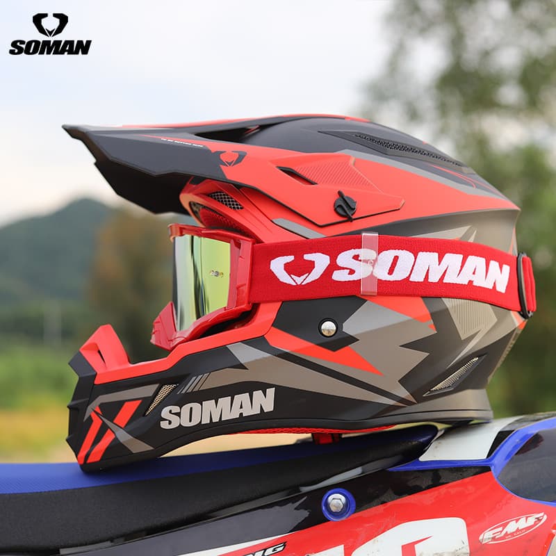 SOMAN Motorcycle Off-Road Helmet for Men and Women, Outdoor Mountain Riding Rally Helmet, 3C/DOT Certified