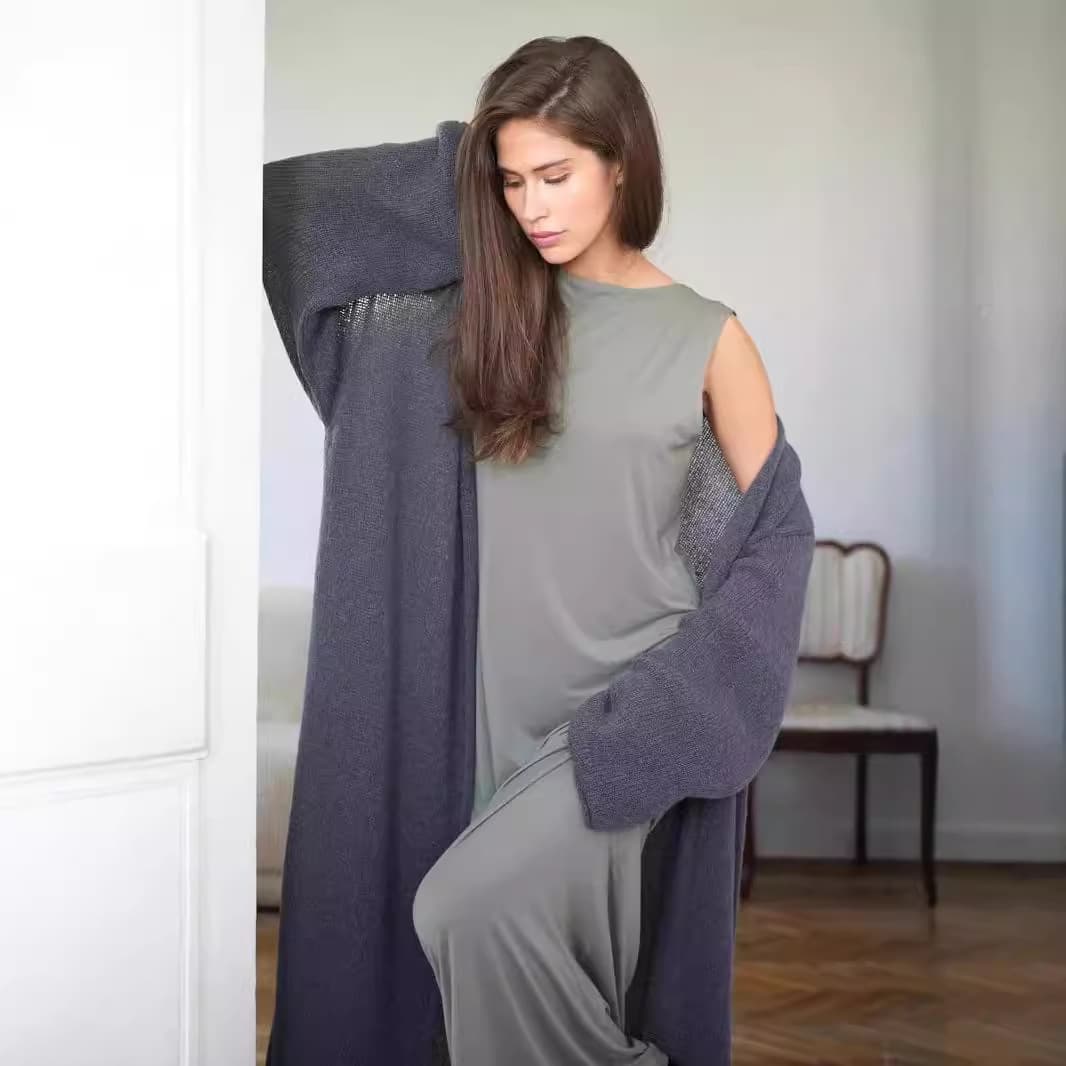 2026 Spring/Summer New Long Cardigan Women Mohair Knit Hollow Sweater Open Front High-End Shawl Coat Ins
