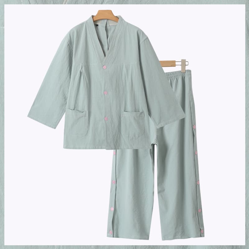Moxibustion Therapy Robe, Plus Size, Front and Back Open Leggings with Buttons, Women's Cotton Solid Color Tunic, Traditional Chinese Medicine Clinic Wear, Bathrobe