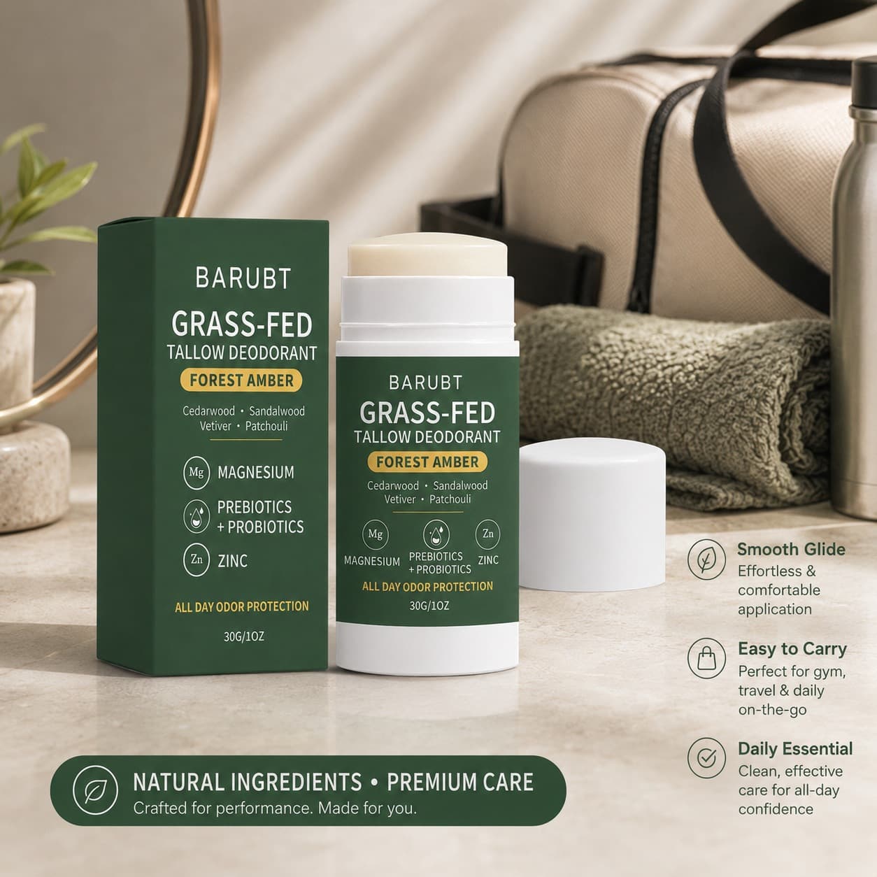 Cross-border popular grass-fed butter deodorant stick 30g solid balm contains prebiotic zinc and magnesium raw materials