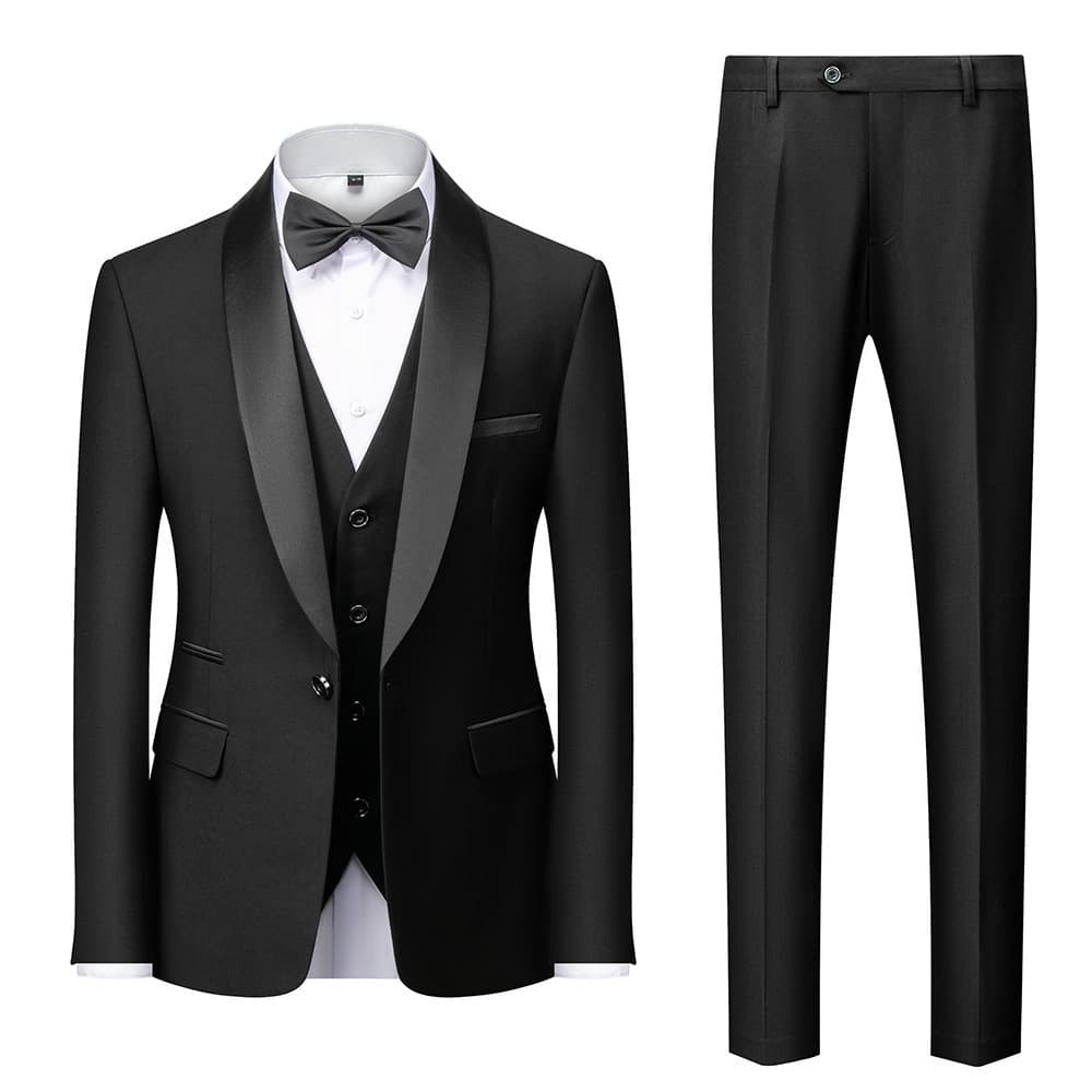 Temu Amazon Men's Business Casual Suit Set Wedding Groom Tuxedo Solid Color Three-Piece
