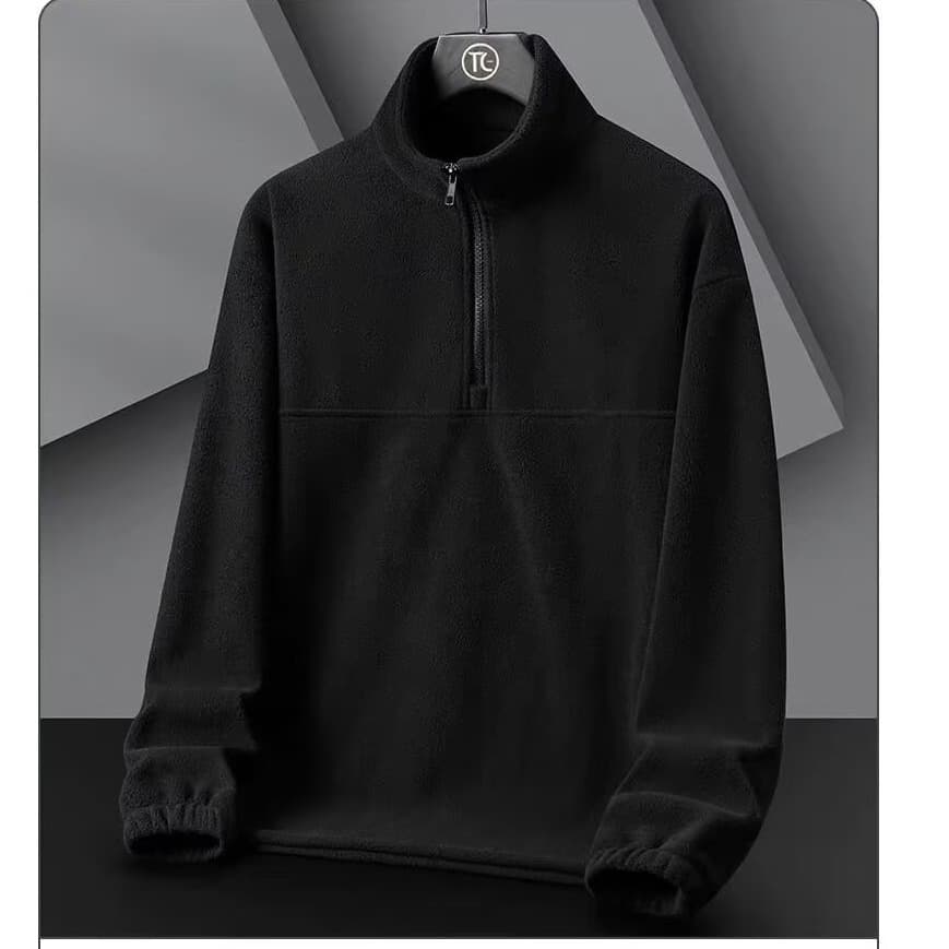 Autumn/Winter Men's Lamb Wool Fleece Lined Warm Hoodie Jacket with Half-Zip Stand Collar, Trendy Fleece Top