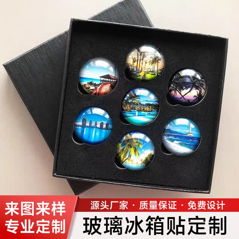 Attraction glass refrigerator magnet customized travel souvenir magnet creative scenery boxed magnetic refrigerator magnet customized