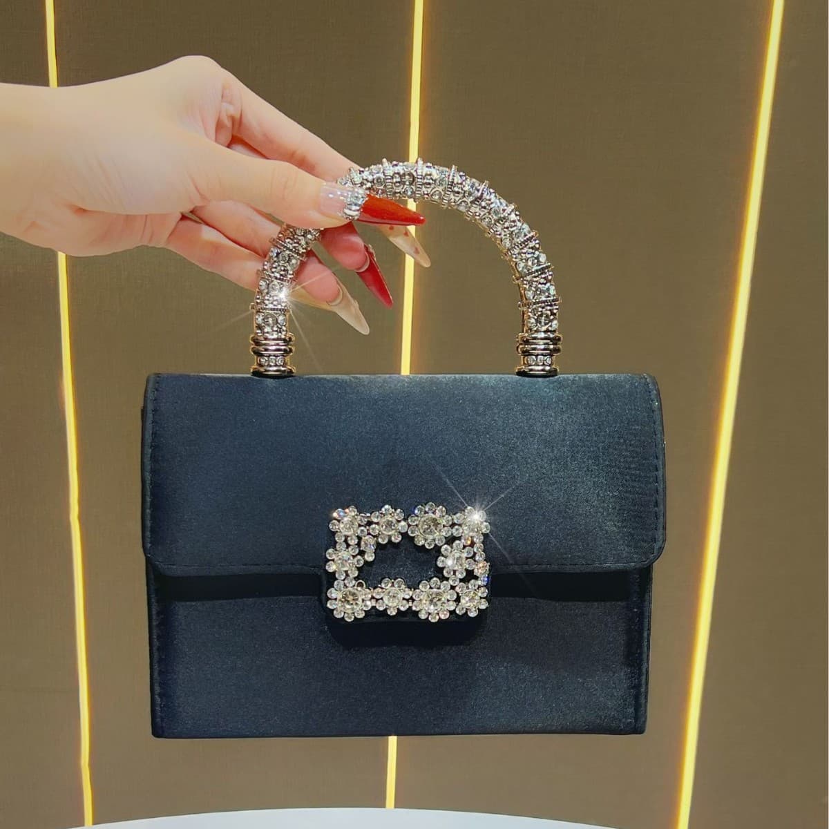New Niche Rhinestone Women's Bag Chanel-Style Crossbody Bag Premium Silk Light Luxury Handbag Versatile Evening Bag
