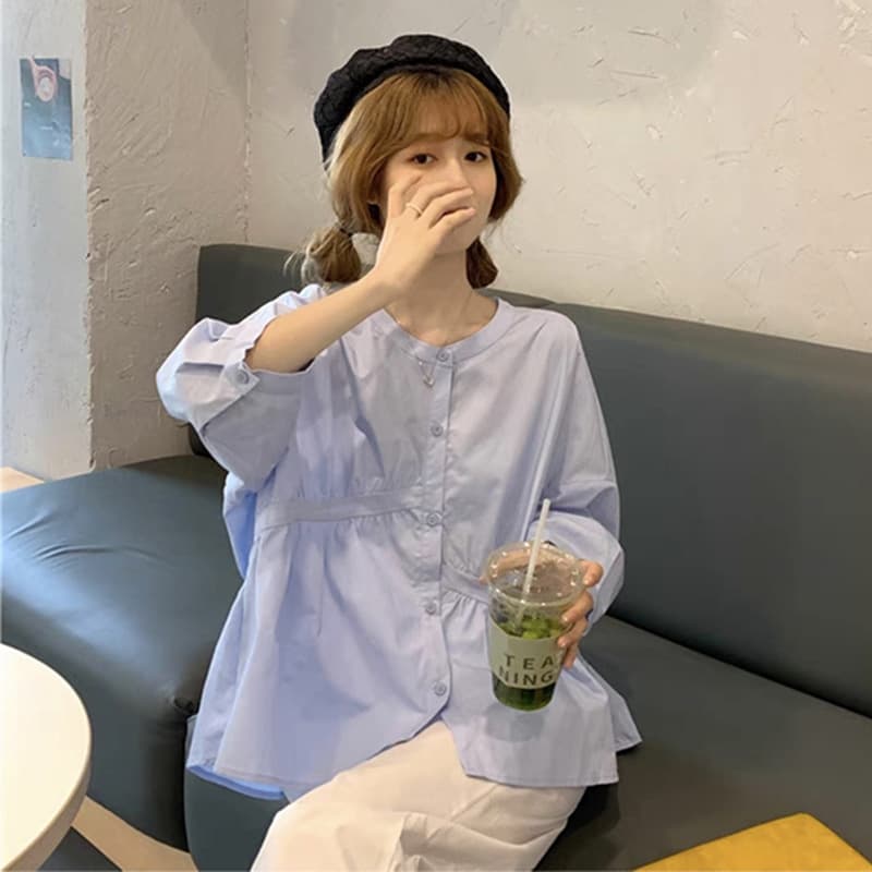In Stock 2025 New Maternity Summer Top Babydoll Blouse Irregular Hem Loose Fit