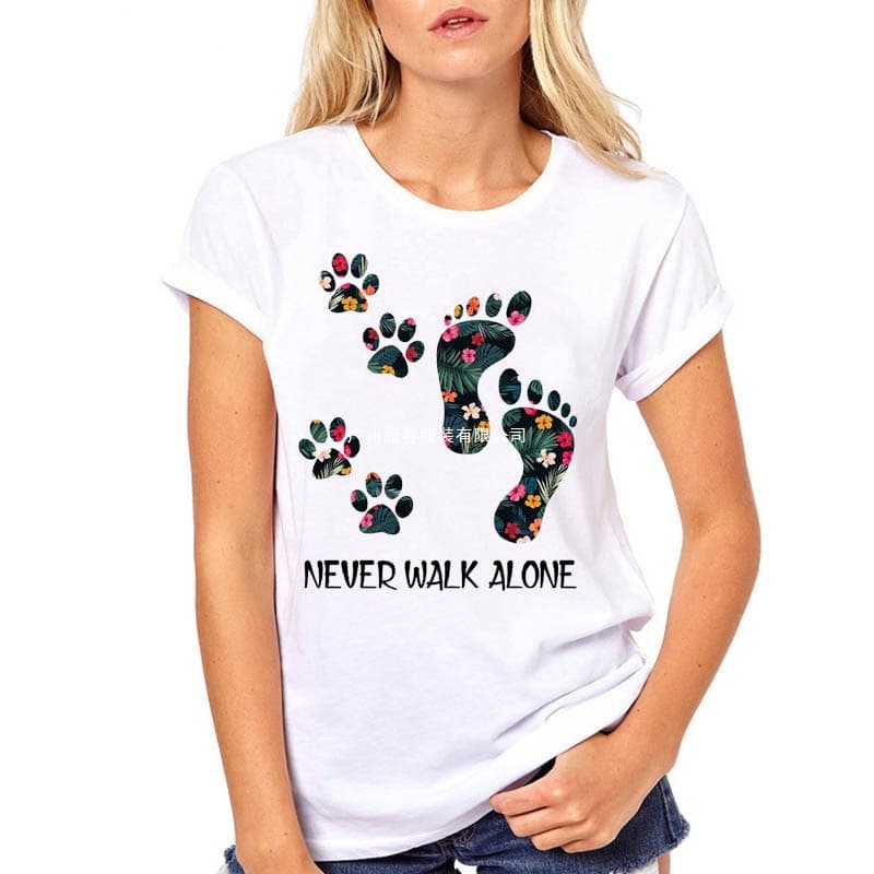 Never Walk Alone Dog Paw Cute Foot Floral T Shirt