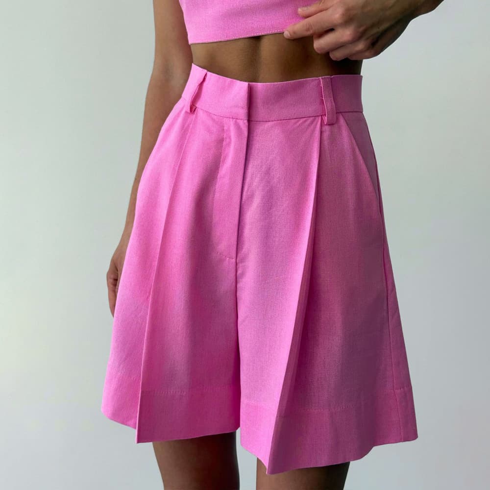 Cross-Border High-Waist Pleated Suit Shorts European and American 2026 Spring/Summer New Linen Loose Slimming Wide-Leg Casual Shorts
