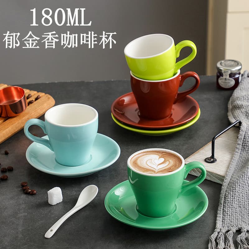 Professional competition latte art cup, fancy latte ceramic coffee cup, tulip-shaped wide mouth cup saucer 180ml