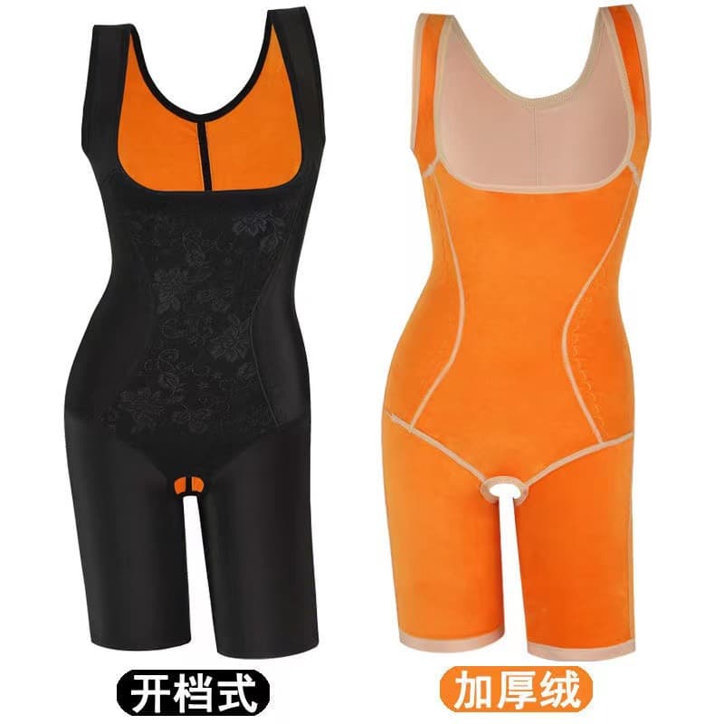 Autumn and Winter Fleece Thermal Underwear Bodysuit Shapewear Tummy Control Waist Cincher Bust Support Flat Leg Slimming Vest