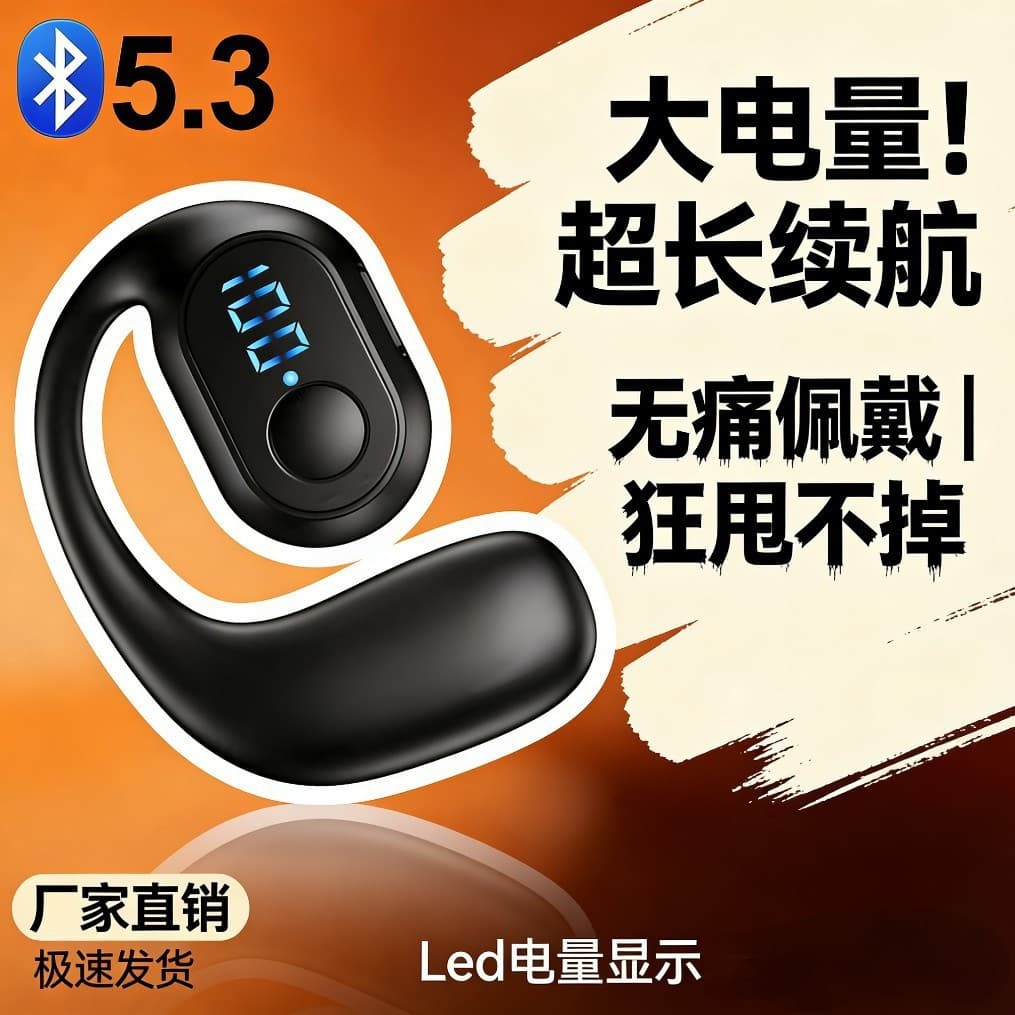 New Digital Display Long Battery Life Open-Ear True Wireless Earbuds HD Call Sports Stereo Waterproof Bluetooth Headphones