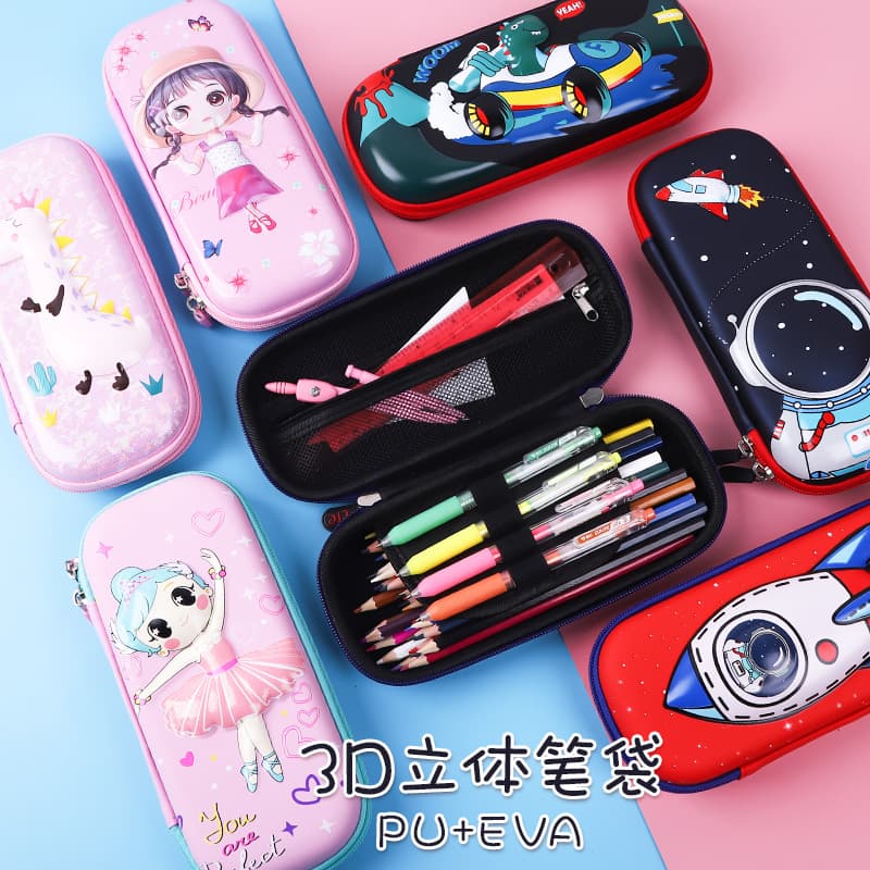 Cute Cartoon 3D Pencil Case for Primary School Children, Creative Korean Style Lead Pencil Bag, EVA Material