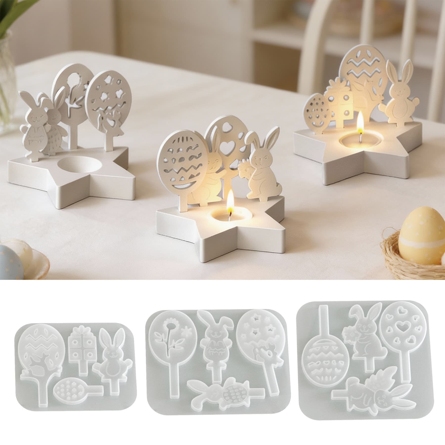 Zongbo Silicone Easter Five-Pointed Star Candle Holder Silicone Mold DIY Easter Egg Rabbit Gift Insert Plaster Mold