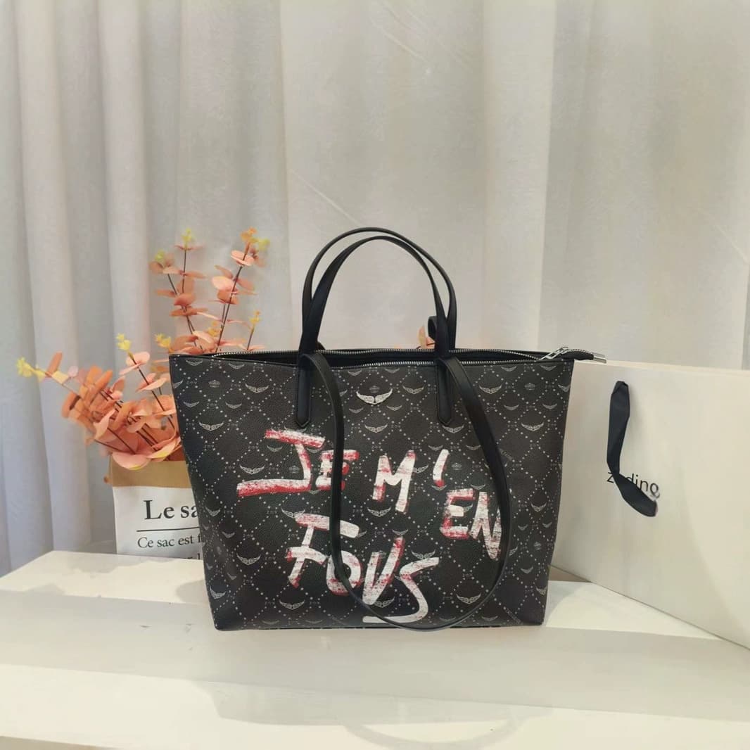 New Cross-border Exclusive ZV Bag Large Capacity Handbag Shoulder Fashion Commuter Tote Embossed Wings Rhinestone Exterior