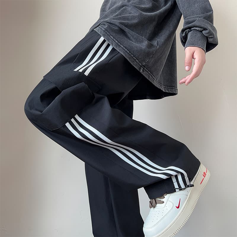 Classic three-stripe pants for boys, autumn loose straight pants, autumn American casual pants, drapey sports pants