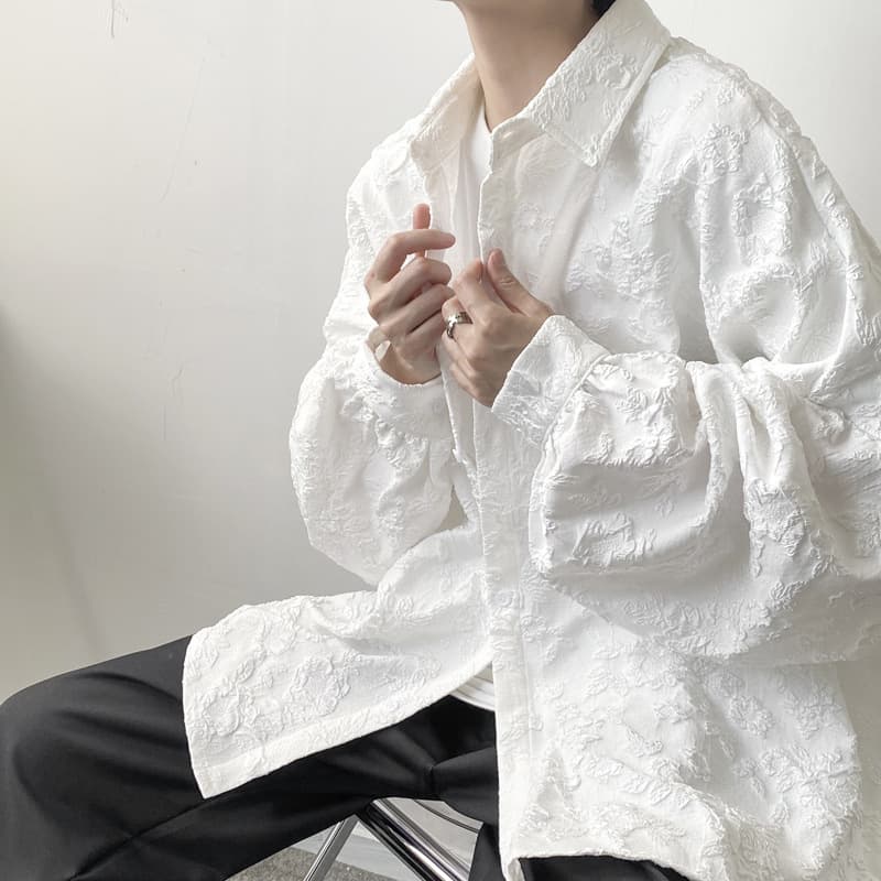 Couple Style Autumn Lazy Fit Loose Commuter Casual Solid Color Shirt for Men, Japanese-Inspired Batwing Sleeve Shirt for Men and Women